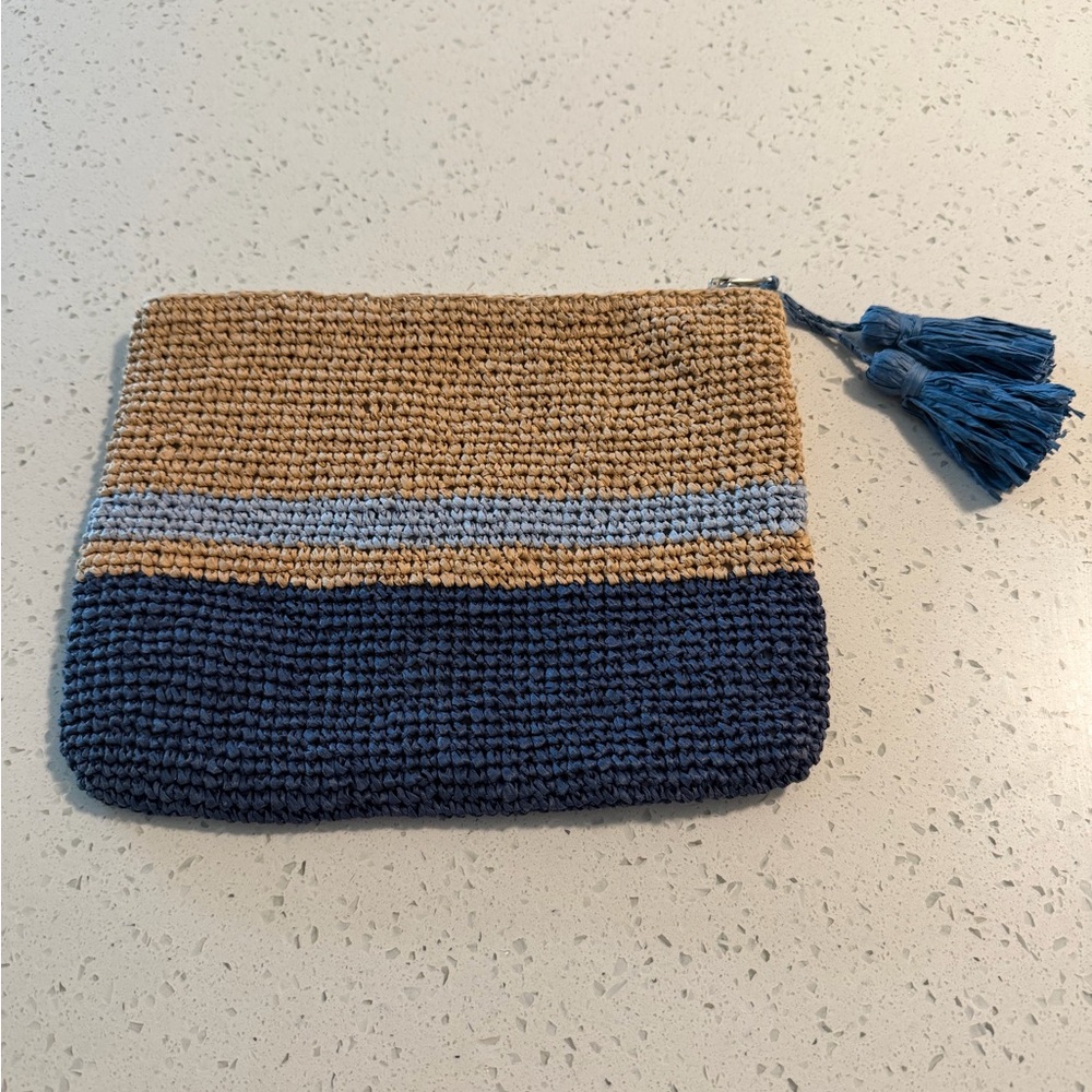 Echo Tan and Blue Woven Clutch